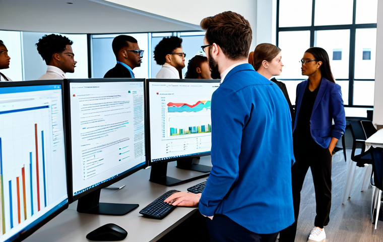 Algorithmic Bias Solution**
"A diverse team of data scientists collaborating in a bright, modern office, reviewing datasets and code on large monitors. The scene emphasizes fairness and inclusivity. Everyone is fully clothed in professional attire. The atmosphere is collaborative and focused. The image highlights the concept of algorithmic audits and bias mitigation. Safe for work, appropriate content, fully clothed, professional, perfect anatomy, correct proportions, natural pose, high quality."
**