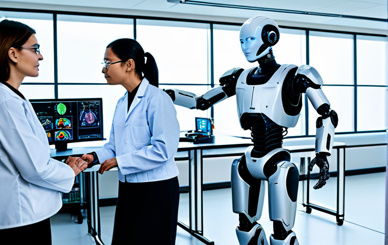 **
A diverse team of scientists and engineers collaboratively working on a humanoid robot in a high-tech lab, surrounded by holographic displays and complex machinery, fully clothed in appropriate lab attire, safe for work, perfect anatomy, natural proportions, professional environment, depicting a future of ethical AI development, family-friendly, appropriate content.
**