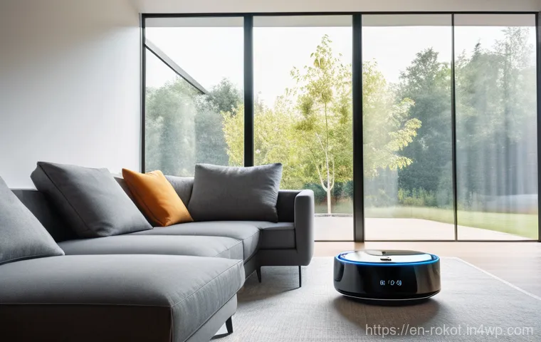 로봇의 데이터 활용과 윤리적 문제 - **Prompt Title: The Digital Footprint of a Smart Home**
A wide-angle shot of a meticulously desi...