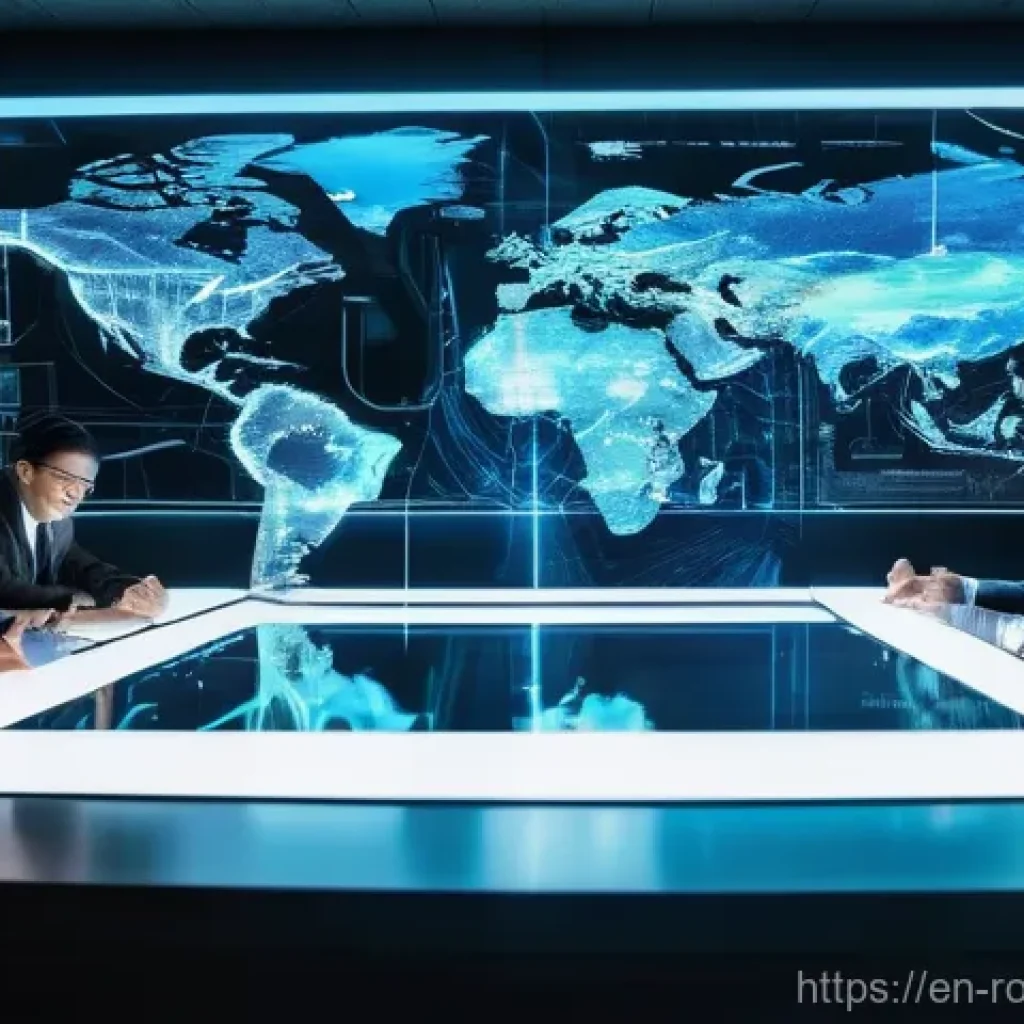 로봇 윤리 규범의 미래 예측 - **Prompt:** "A panoramic view inside a futuristic, brightly lit ethical review board meeting. A dive...
