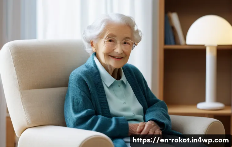 로봇의 기술 발전과 윤리적 대응 - **Prompt:** A heartwarming scene in a sunlit assisted living facility. An elderly woman, with kind e...
