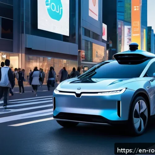 로봇 윤리의 중요성과 미래 방향 - A futuristic urban scene depicting a self-driving car at a busy intersection, faced with a moral dil...