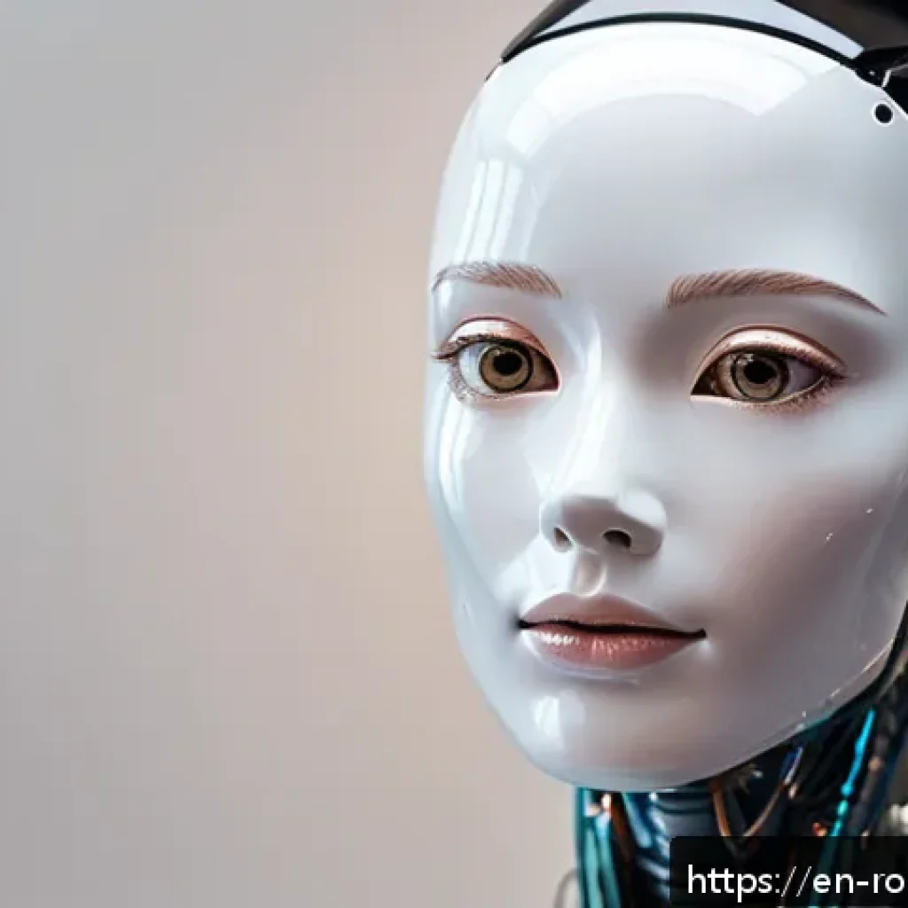 로봇의 감정 표현과 사회적 수용 - A humanoid robot with a sleek metallic face featuring subtle micro-expressions: gently raised eyebro...