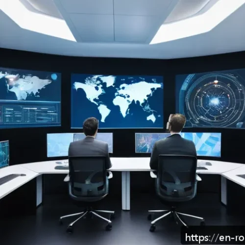 로봇 윤리 규범의 향후 발전 방향 - A futuristic control room scene showing a diverse team of AI developers and ethicists collaborating ...