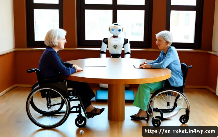 로봇과 인권  윤리적 접근 - Photorealistic scene of a diverse ethics committee in a bright modern civic meeting room, including ...